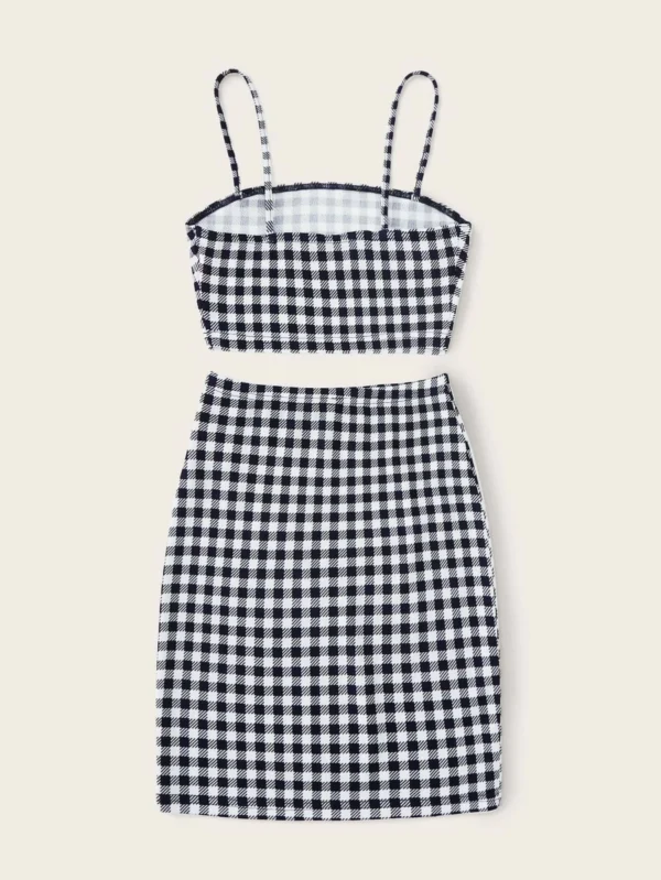 Conjunto top de tirante corto de guing?n con falda - Imagen 2