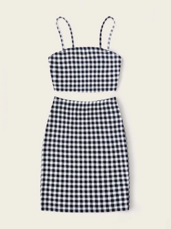 Conjunto top de tirante corto de guing?n con falda - Imagen 3
