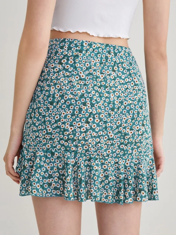 Falda floral asim?trico bajo con fruncido - Imagen 2