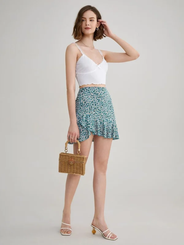 Falda floral asim?trico bajo con fruncido - Imagen 5