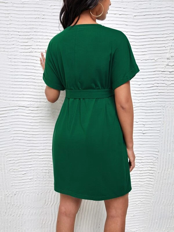 Vestido con cintur?n de manga enrollada - Imagen 5