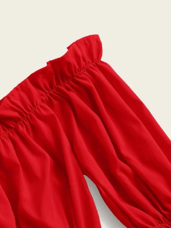 Blusa unicolor de hombros descubiertos ribete fruncido - Imagen 3