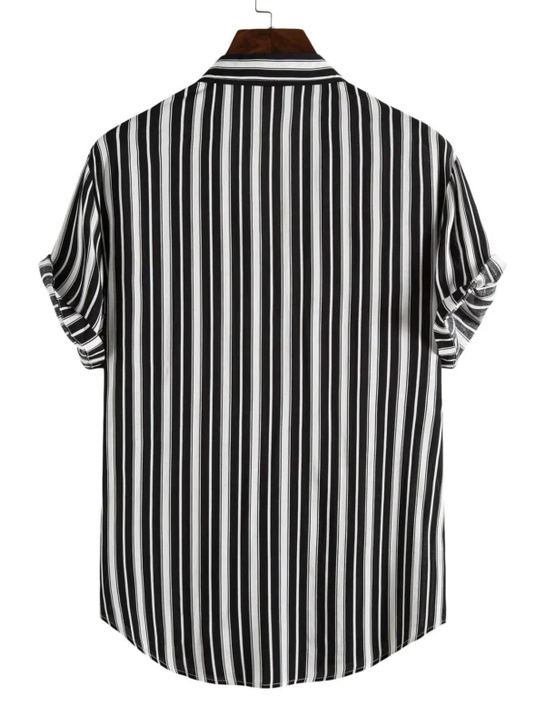 Camisas para hombre Bot?n delantero A rayas Preppy - Imagen 4