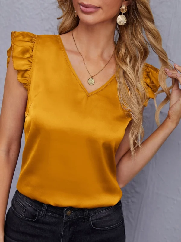 Blusa de cuello V sisa con fruncido