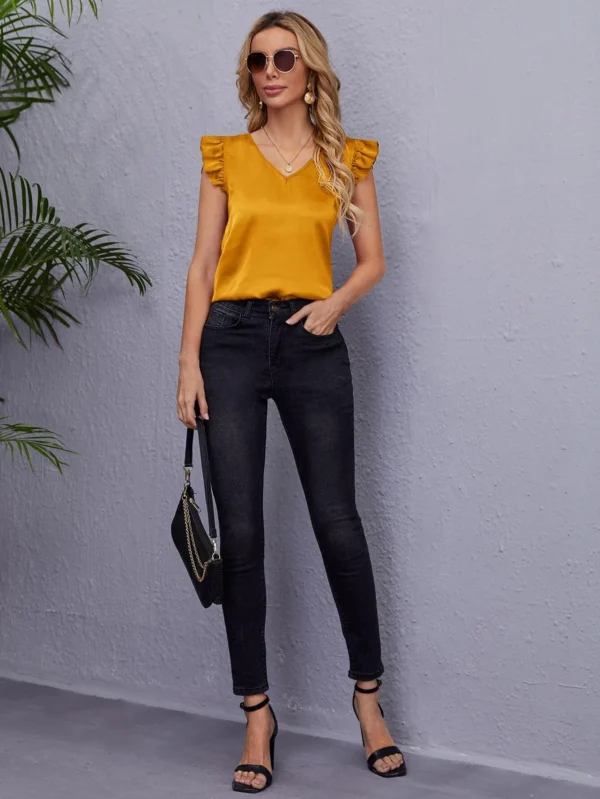 Blusa de cuello V sisa con fruncido - Imagen 3