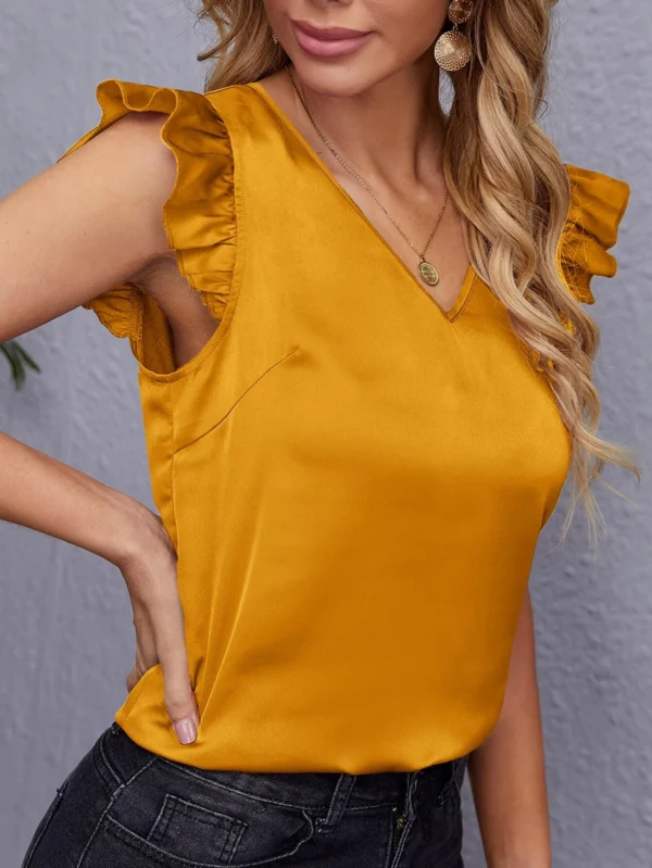 Blusa de cuello V sisa con fruncido - Imagen 2