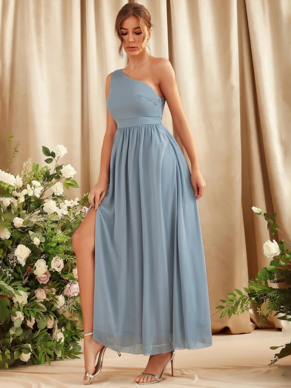 Vestido de un hombro de muslo con abertura - Imagen 4