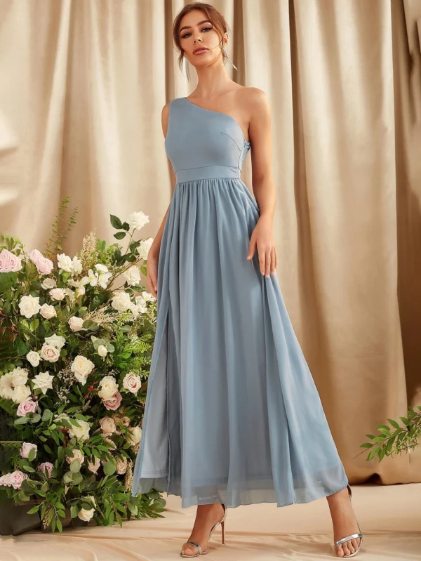 Vestido de un hombro de muslo con abertura - Imagen 3