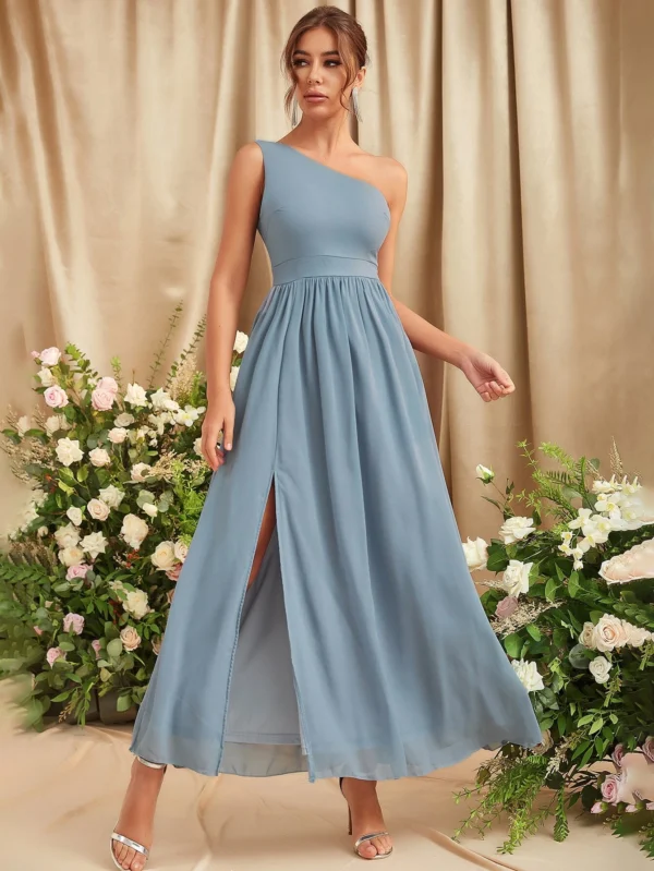 Vestido de un hombro de muslo con abertura - Imagen 2