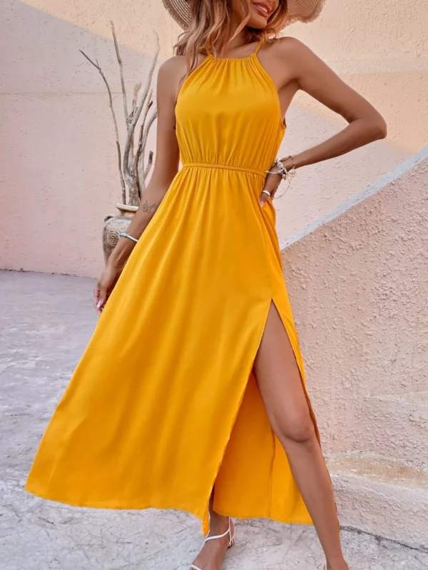 Vestido halter de muslo con abertura - Imagen 5