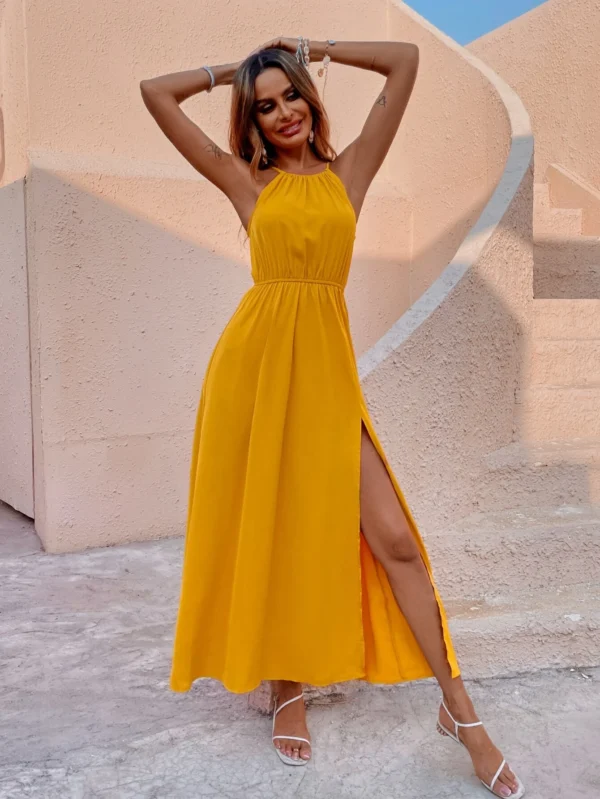 Vestido halter de muslo con abertura - Imagen 4