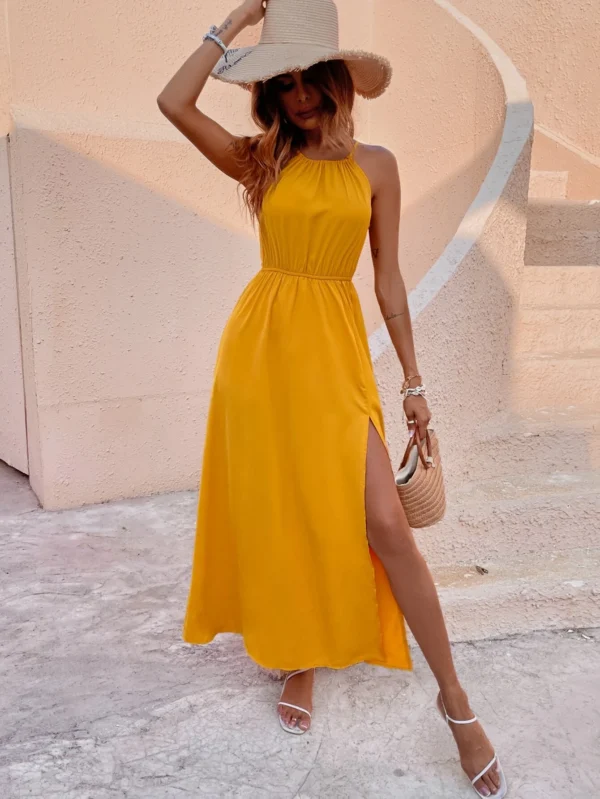 Vestido halter de muslo con abertura - Imagen 2