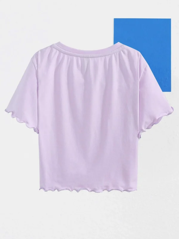 Camiseta con estampado floral con letra ribete en forma de lechuga - Imagen 4