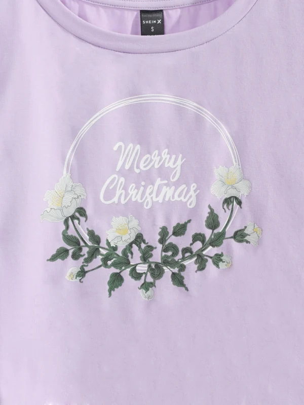 Camiseta con estampado floral con letra ribete en forma de lechuga - Imagen 3