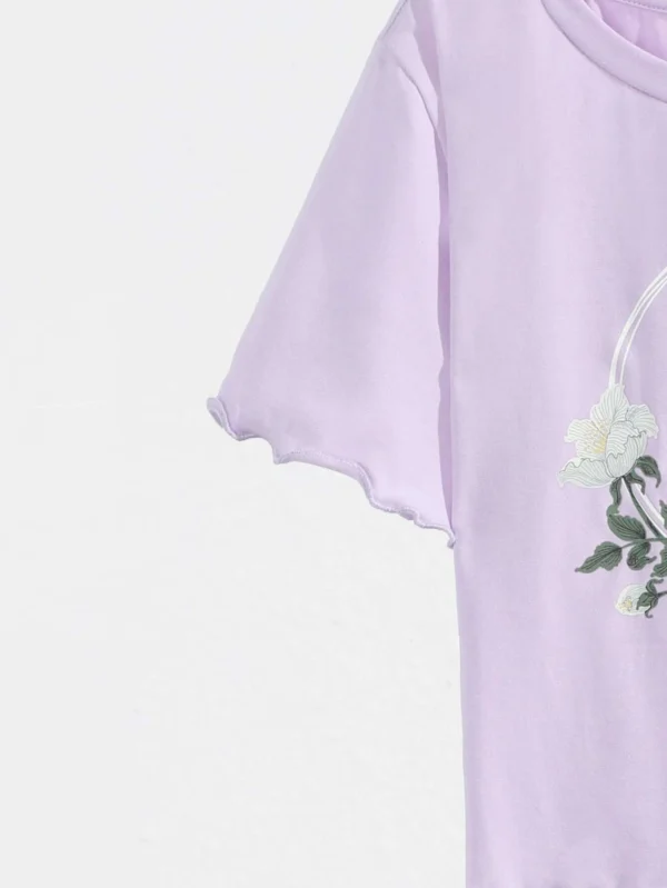 Camiseta con estampado floral con letra ribete en forma de lechuga - Imagen 2