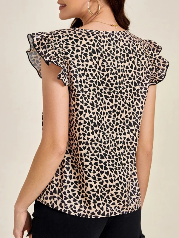 Blusa con estampado de coraz?n de manga mariposa - Imagen 5