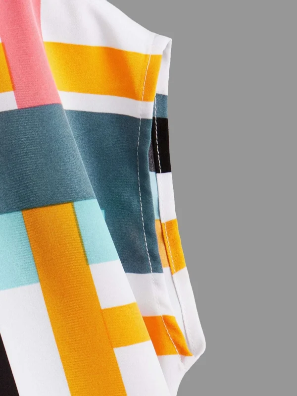 Ni?as Blusa con estampado geom?trico de cuello de muesca de manga murci?lago - Imagen 2