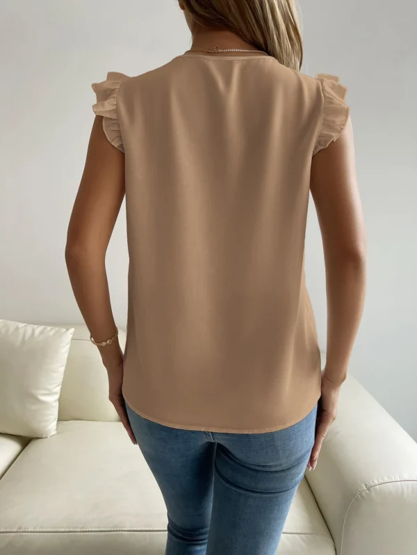 Blusa panel con encaje de manga con volante - Imagen 6