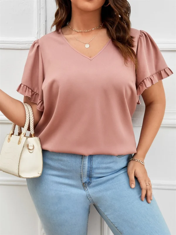 Blusa unicolor ribete con fruncido - Imagen 2