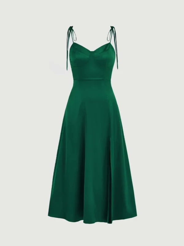 Vestido de tirantes de sat?n de muslo con abertura - Imagen 4