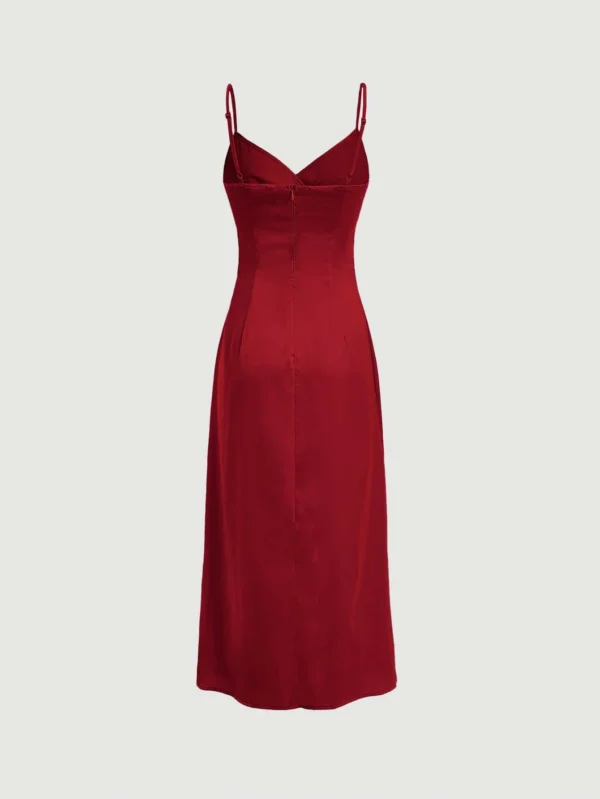 Vestido de tirantes unicolor con bot?n de muslo con abertura - Imagen 2