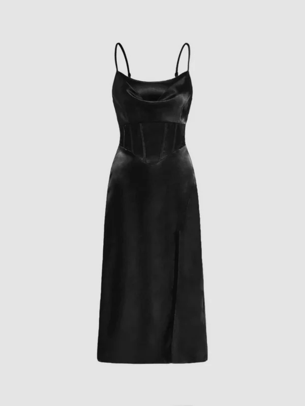 Vestido de tirantes escote drapeado de muslo con abertura