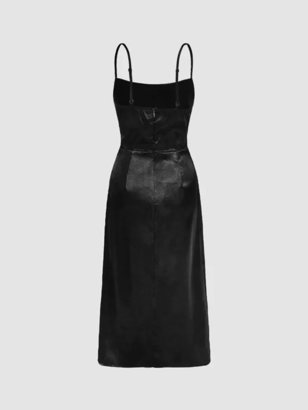 Vestido de tirantes escote drapeado de muslo con abertura - Imagen 4
