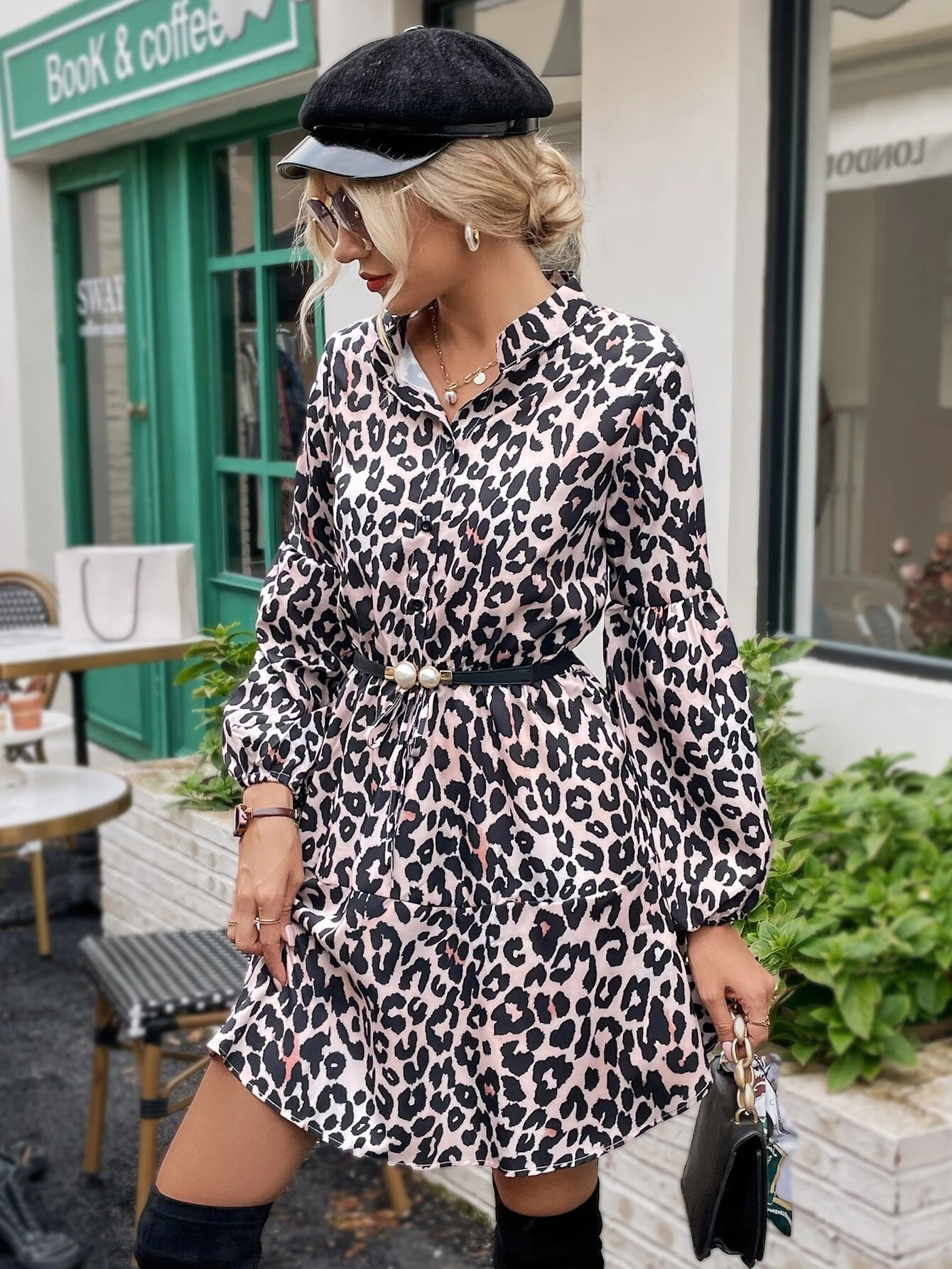 Vestido camisero con estampado de leopardo sin cintur?n - Imagen 5