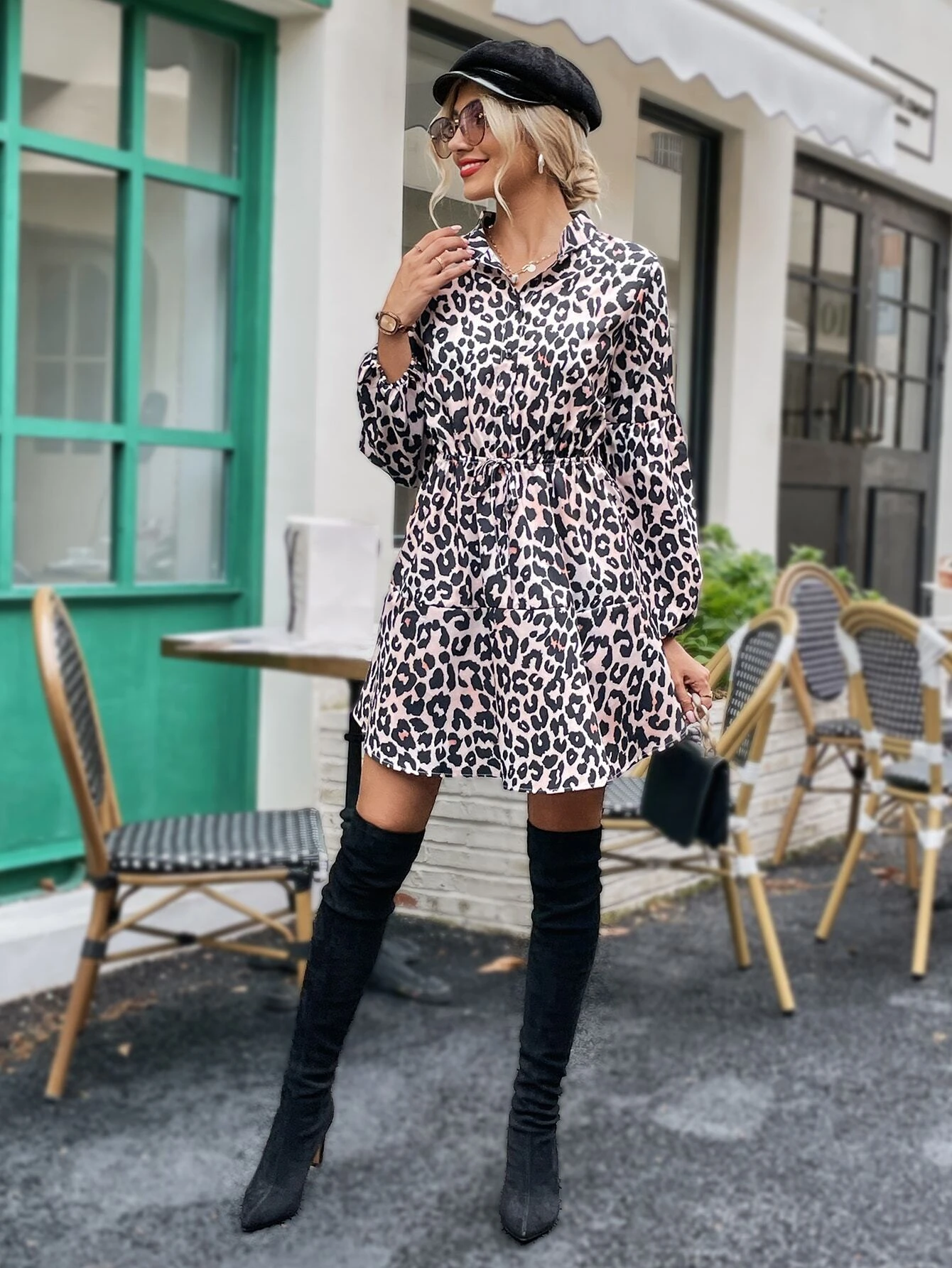 Vestido camisero con estampado de leopardo sin cintur?n - Imagen 4