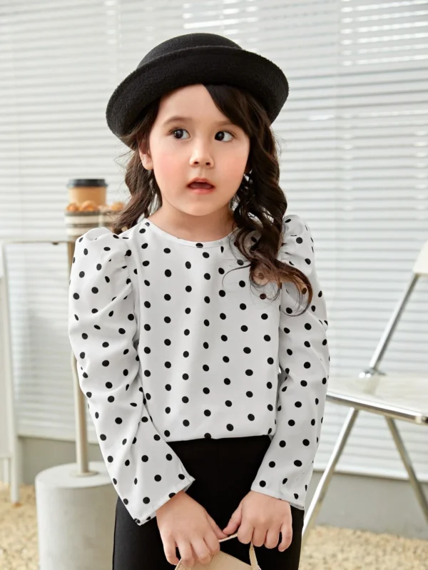 Blusa con estampado de lunares de manga farol - Imagen 5