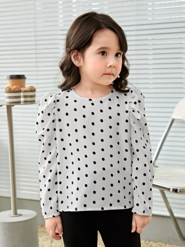 Blusa con estampado de lunares de manga farol - Imagen 3