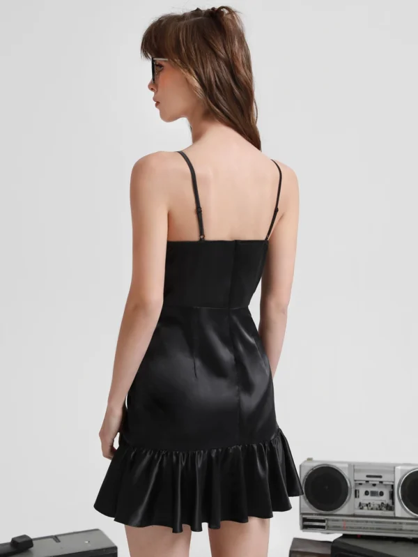 Vestido de tirantes fruncido bajo con fruncido de sat?n - Imagen 5