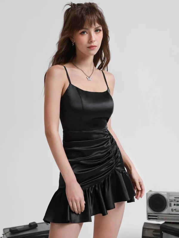 Vestido de tirantes fruncido bajo con fruncido de sat?n - Imagen 8