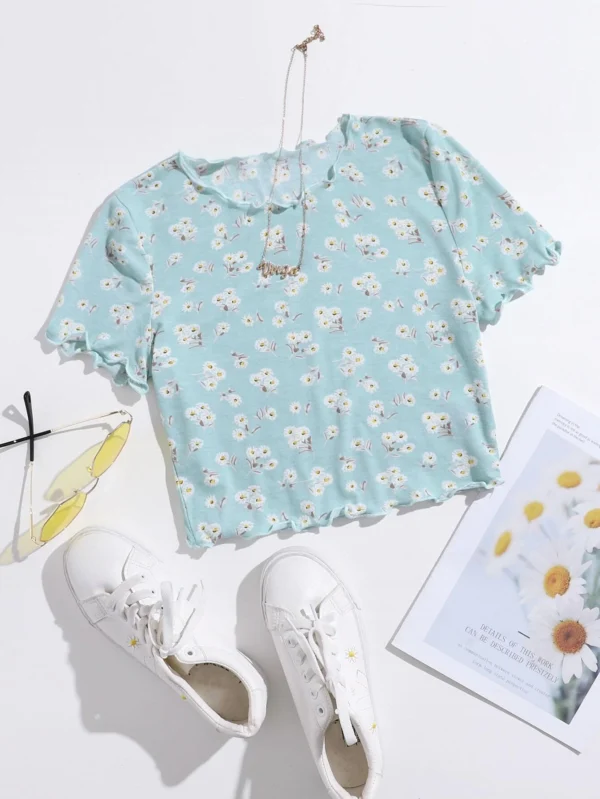 Camiseta ribete en forma de lechuga floral