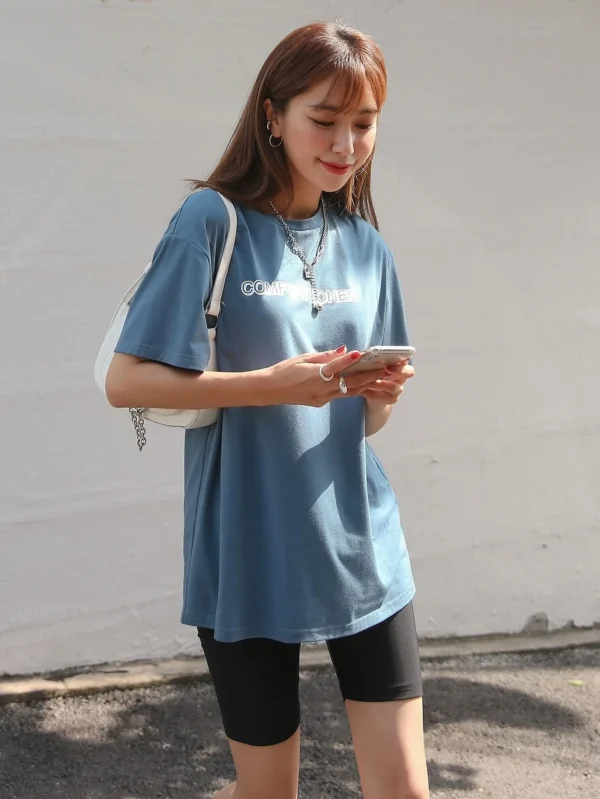 Camiseta de hombros ca?dos con estampado de letra - Imagen 7