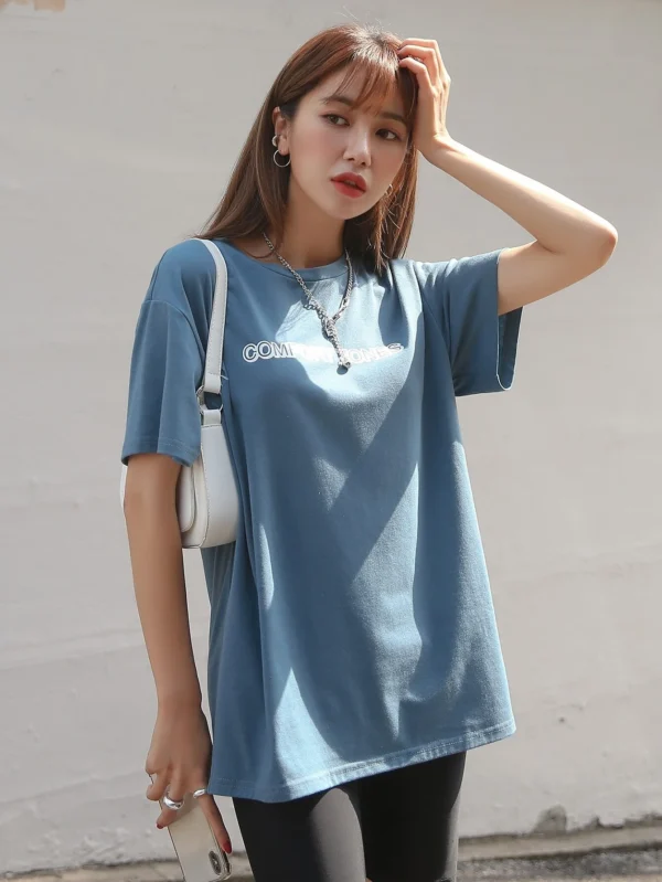 Camiseta de hombros ca?dos con estampado de letra - Imagen 3