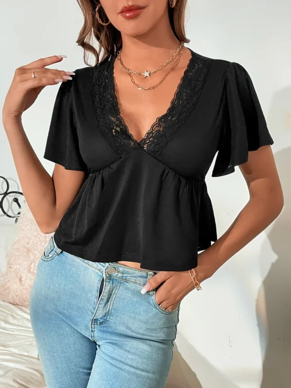 Camiseta panel con encaje peplum - Imagen 2