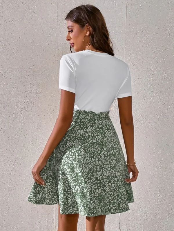 Vestido floral fruncido cintura con bot?n delantero - Imagen 6