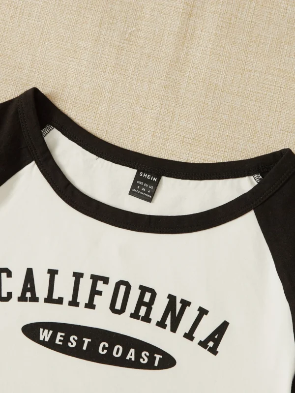 Camiseta con estampado de letra de manga ragl?n - Imagen 4