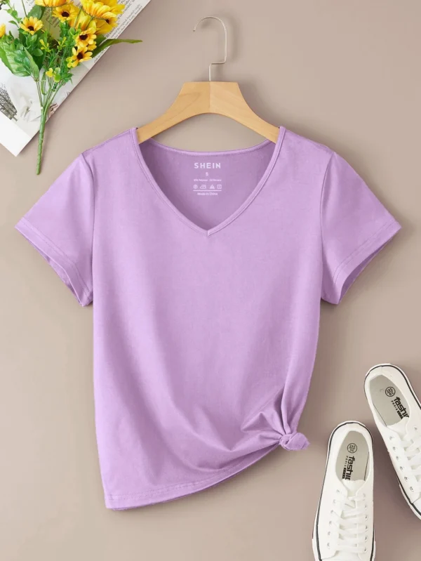 Camiseta unicolor de cuello V - Imagen 2