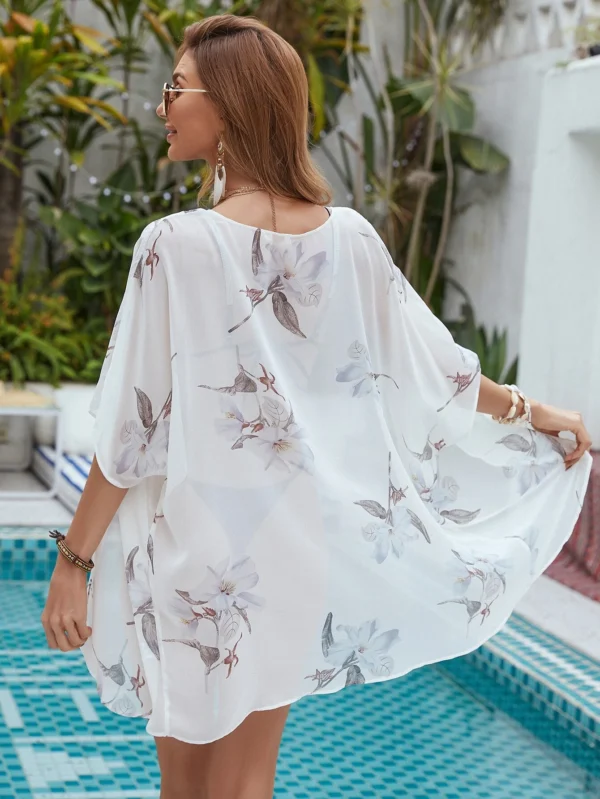 Kimono de gasa transparente con estampado floral - Imagen 6