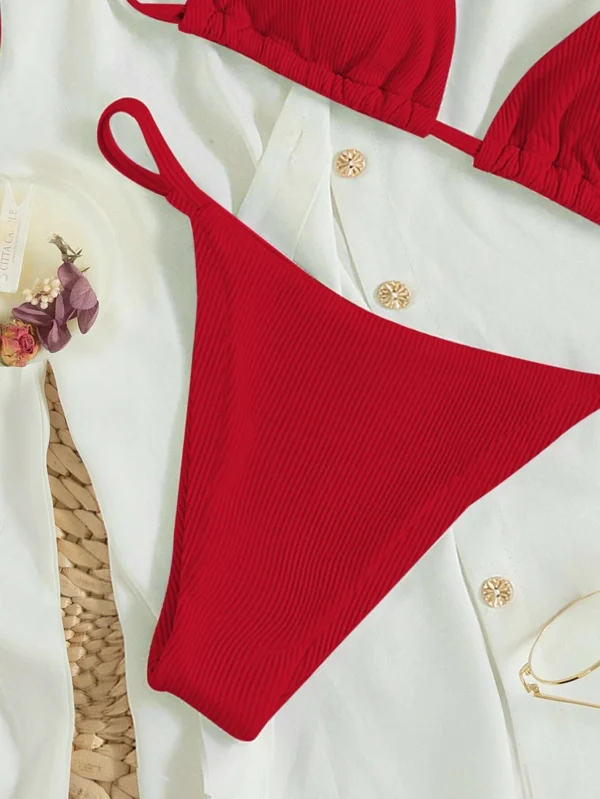 Ba?ador bikini tri?ngulo halter de canal? con cord?n trasero - Imagen 4