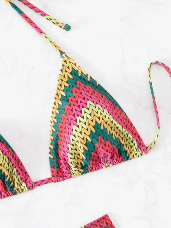 Ba?ador bikini tri?ngulo halter con estampado de cheur?n con falda de playa - Imagen 4