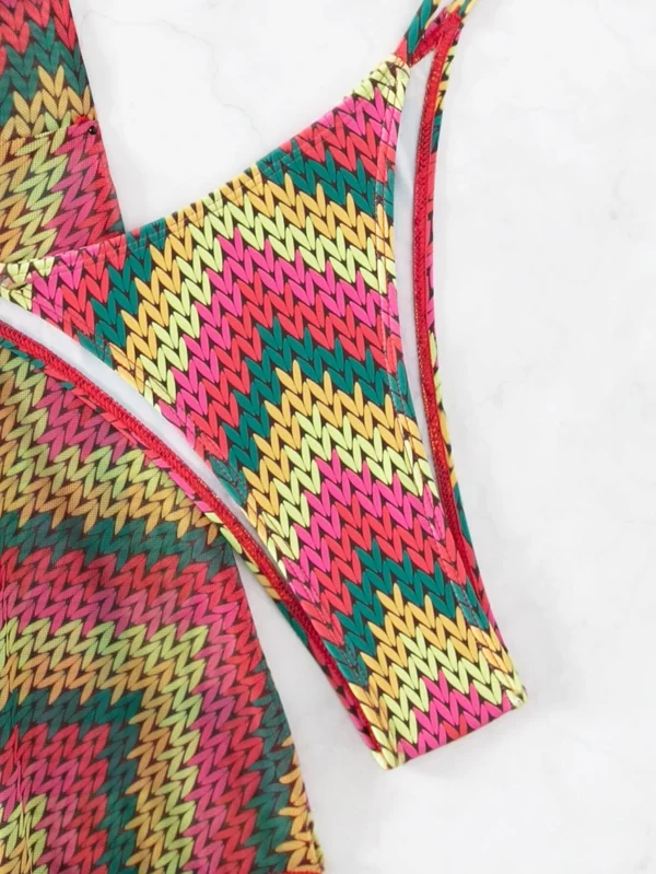Ba?ador bikini tri?ngulo halter con estampado de cheur?n con falda de playa - Imagen 3