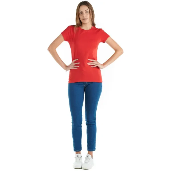Playera roja Cuello Redondo mujer Manga Corta Lisa - Imagen 4