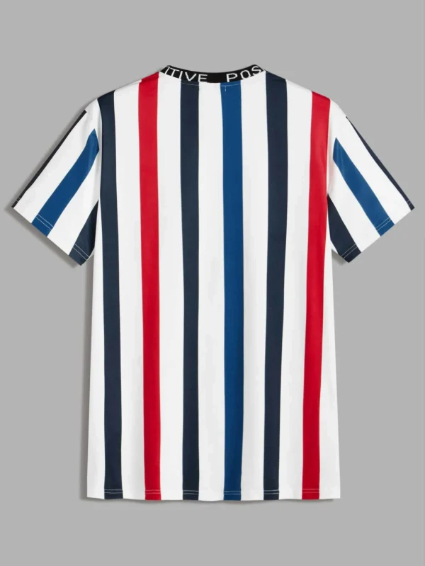 Camiseta de hombres de rayas de cuello con cinta con letra - Imagen 4