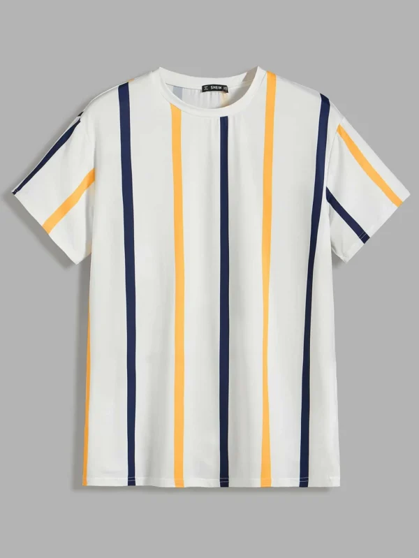 Camiseta de hombres de rayas de cuello redondo
