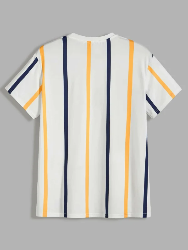 Camiseta de hombres de rayas de cuello redondo - Imagen 4