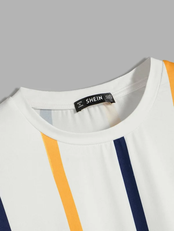 Camiseta de hombres de rayas de cuello redondo - Imagen 3