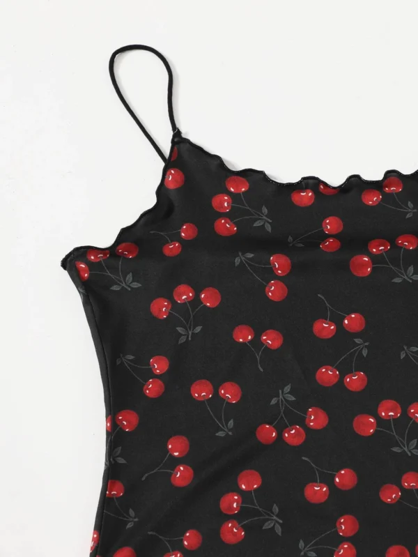 Vestido ribete en forma de lechuga con estampado de cereza - Imagen 3